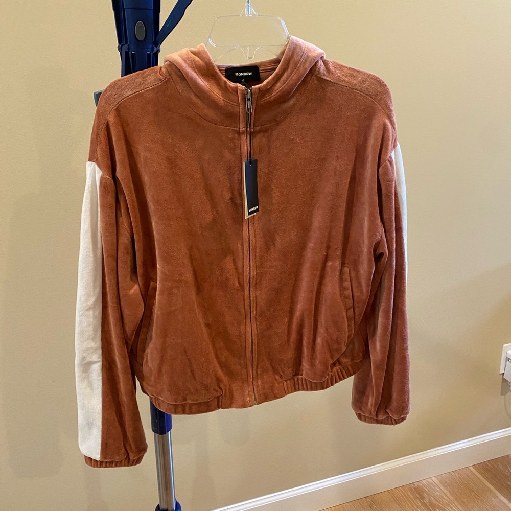Monrow Tan and Cream Hoody Jacket